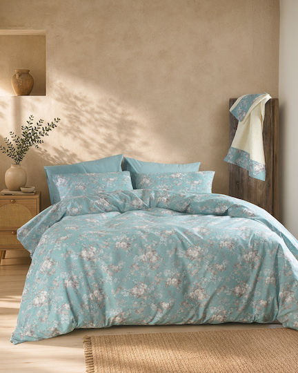 Rythmos Set Duvet Cover Cotton 160x250cm Single with Pillowcase Camelia Light Blue