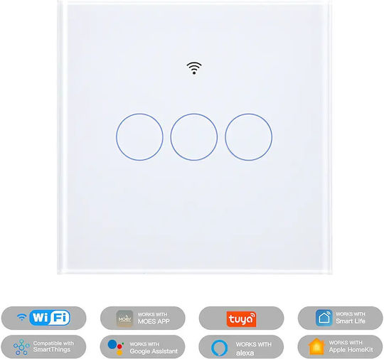 MOES Recessed Wall Touch Switch Triple Aller Retour White