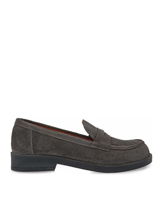 Damen Mokassins Aus Leder in Grau Farbe