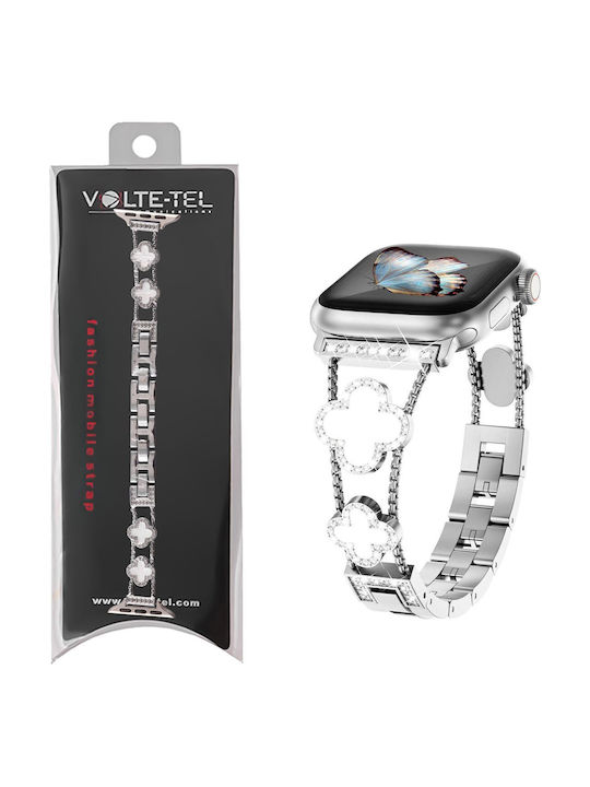 Volte-tel Каишка За Часовник Женска Метална Apple Watch 38 40 41 42mm Тип Van Cleef Бял Кръст 12.7см Сребрист 5205308427312