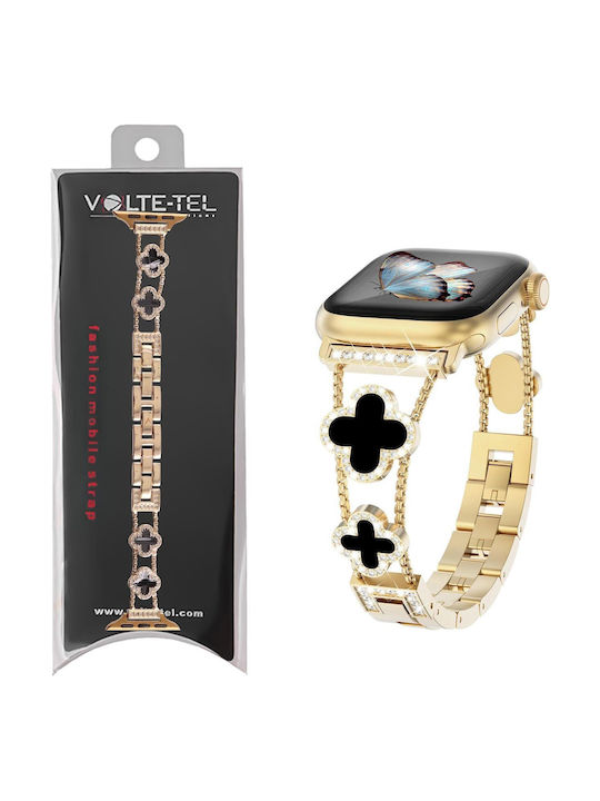 Volte-tel Каишка За Часовник Дамска Метална Apple Watch 38 40 41 42mm Тип Van Cleef Черен Кръст 12.7см Злато 5205308427244