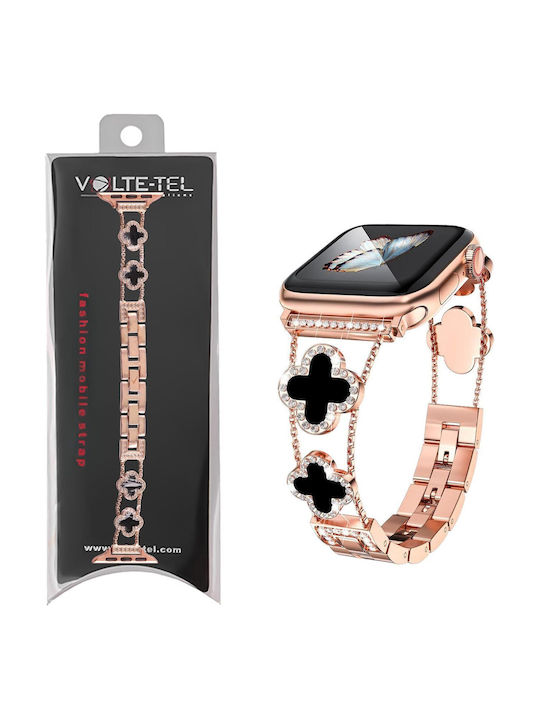 Volte-tel Каишка За Часовник Дамска Метална Apple Watch 38 40 41 42mm Тип Van Cleef Черен Кръст 12.7см Розово Злато 5205308427251
