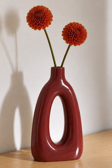 Kaemingk Vază Decorativă Din Porțelan Roșie 18.5x7xÎnălțime 31.7cm