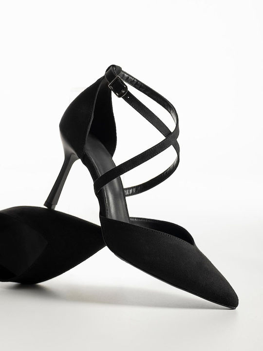 Wildleder Spitzengöbel mit Absatzstiletto & Riemchen Schwarz X27-069-0775 K-Schwarz