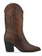 Leder Damen Stiefeletten Cowboy mit Hochabsatz Tabac