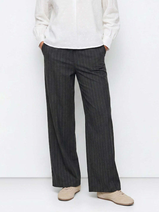 Women's High Rise Fabric Trousers Regular Fit Gray