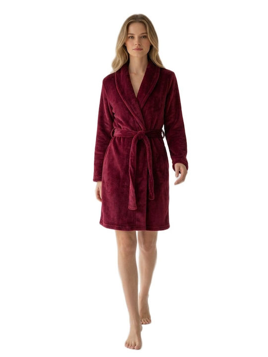 Harmony Χειμερινή Γυναικεία Fleece Ρόμπα Μπορντό