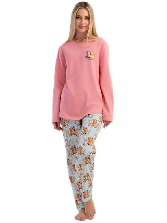 Vienetta Secret Winter Women's Cotton Pink Pyjama Set