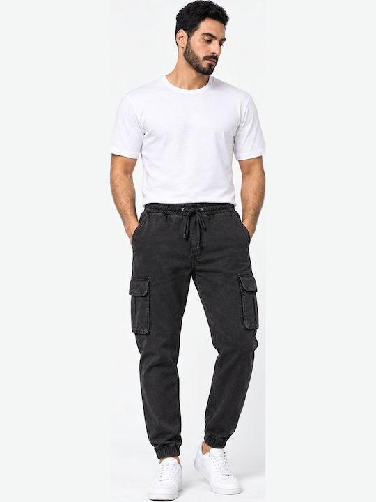 Herrenhose Fracht Elastisch Schlank Passform Schwarz