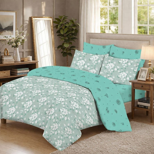 My Home Luxury Bettbezüge Baumwollset 160x240cm Einzelbett mit Kissenbezug Aqua Aqua