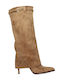 Suede Women's Boots with Mid Heel Beige