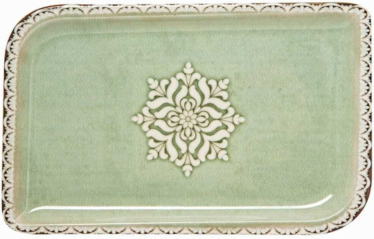 By Bone Rome Shallow Rectangular Porcelain Green Serving Plate 36x21cm
