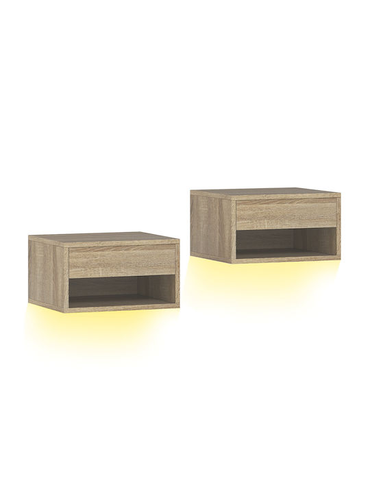 Wooden Beige Bedside Tables 2 Pieces 37x32x21cm