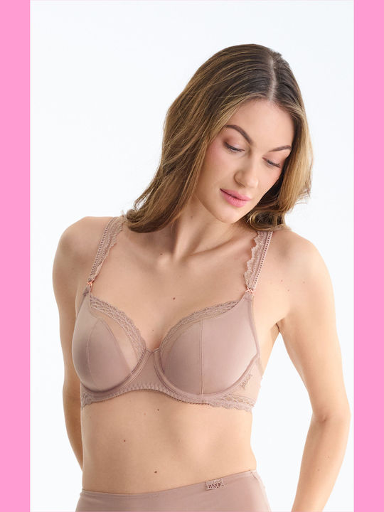 Beige Bra Without Padding With Underwire