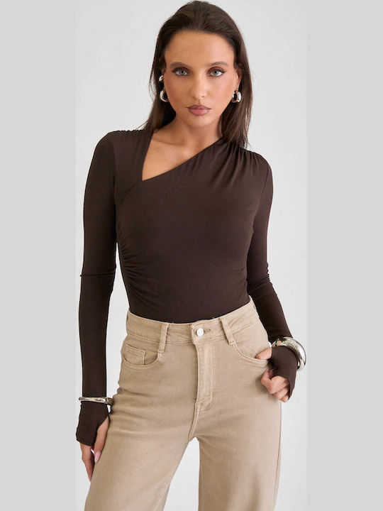 Decoro Damen-Bodysuit mit Spitze Braun