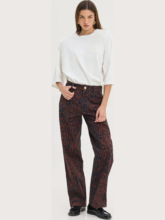 Damen Stoffhose Leopard Schwarz