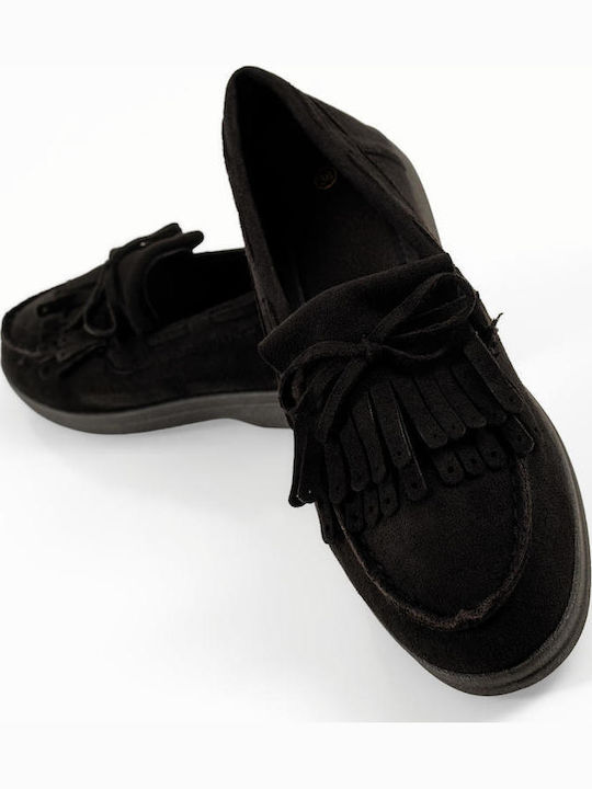 The Shoemart Велур Дамски Мокасини в Черен Цвят