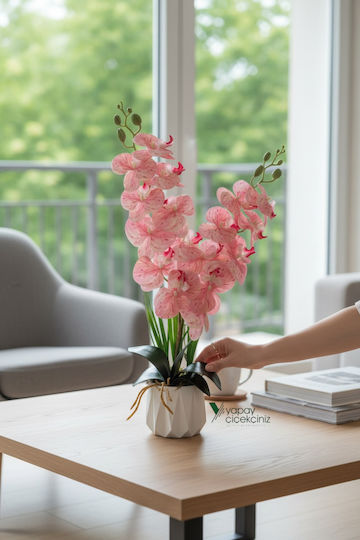 Stewehome Artificial Orchid Two Branches Wet Texture Modern White Pot Origin Turkey