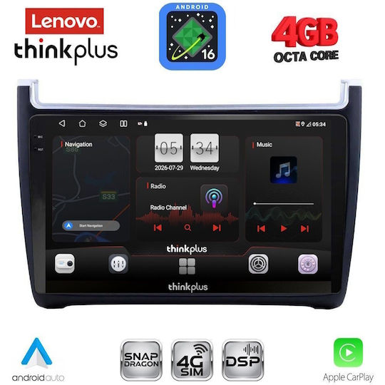 Lenovo Car Audio System for Volkswagen Polo 2014-2017 with Clima (Bluetooth/USB/WiFi/GPS/Apple CarPlay/Android Auto) with 9" Touch Screen