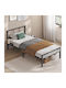 Single Metal Bed Black Navy Blue for Mattress 90x200cm