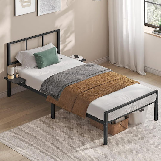 Single Metal Bed Black Navy Blue for Mattress 90x200cm