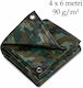 Prelată de acoperire PE Army 4x6 m 90 g/m² protecție UV rezistentă la apă vânt și intemperii