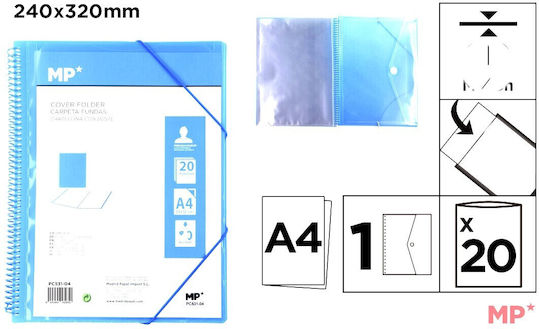 Klemmbrett Súpl Spiral 20 Positionen Hülle Außenseite Mit Gummiband Briefumschlag Knopf Mp Pc528-09 Hellblau