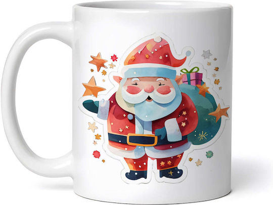 Moș Crăciun Cu Mănuși Albastre Cană Ceramica Moș Crăciun 330ml Cu Personalizare