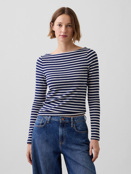 GAP Women's T-shirt Striped Navy Blue & White S...