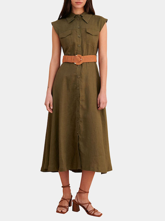 attrattivo Καλοκαιρινό Midi Σεμιζιέ Φόρεμα Khaki
