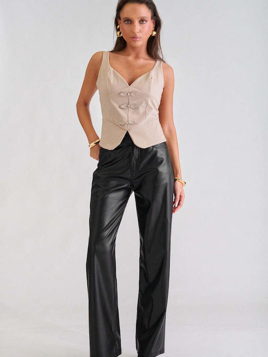 Decoro Damen Leder Pantaloona Schwarz