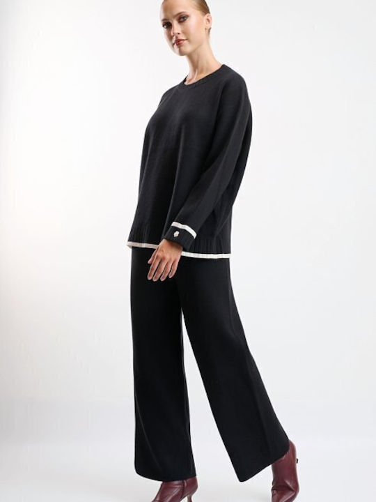 Desiree Set Dama Negru Cu Pantaloni în Fit Leje...
