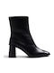 Leather Women's Ankle Boots with Mid Heel Black