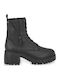 Leder Damen Kampfstiefel mit Mittelhohem Absatz Schwarz