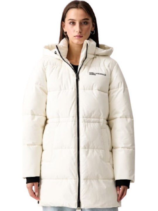 Long Women's Puffer Jacket for Winter White