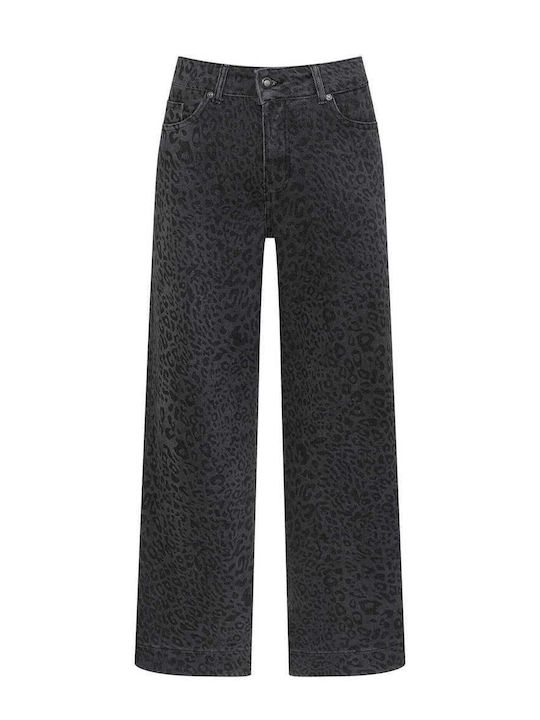 Celestino Дамски Джинси Wide Leg Леопард Loose Fit Тъмно Сиви