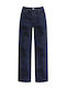 Celestino Women's Wide-Leg Jeans with Textured Details Loose Fit Dark Blue
