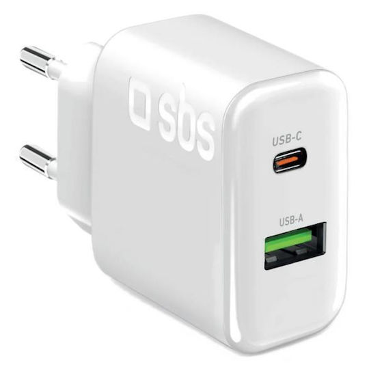 SBS Wireless Charger With USB-A Output Port And USB-C Output Port 70W Power Delivery White