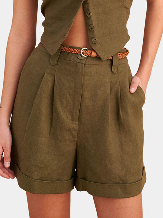 attrattivo Дамска ленена бермудa Khaki