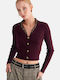 Short Women's Knitted Cardigan with Buttons Red