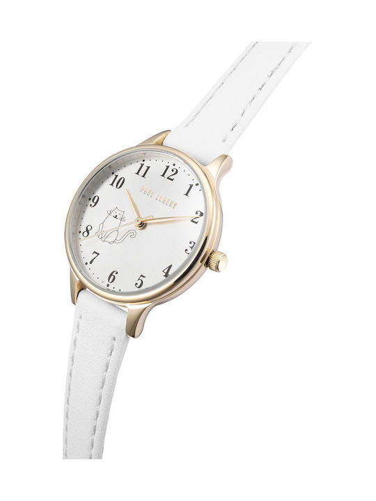 Paul Lorens Men's Battery Watch with White Leather Strap