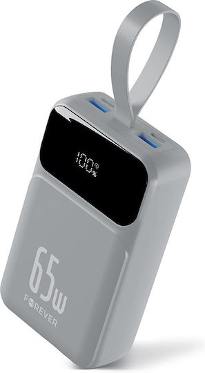 Forever Vibe-TB65 Baterie Externă 20000mAh 65W cu 2 Porturi USB-A și 2 Porturi USB-C Power Delivery / Încărcare Rapidă Argintie
