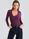 Damen-Bodysuit Mit Tiefem Ausschnitt Burgundisch