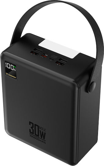 Wozinsky W8-B Външна батерия 100000mAh 30W с 2 USB-A изходни порта и 2 USB-C изходни порта Черна