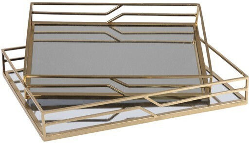 Dekorative Tablett Metallisch Rechteckig mit Spiegel 35x25x6cm 2 Stück
