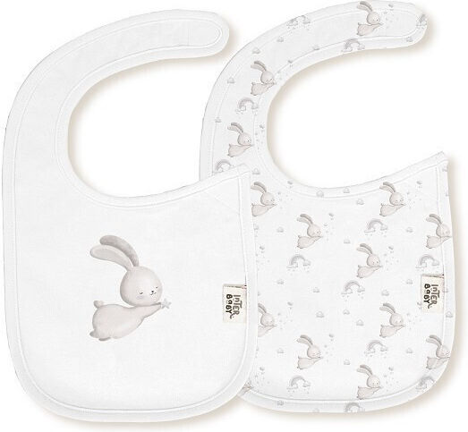 Interbaby Bunny Wasserdichte Baby Lätzchen aus 100% Baumwolle mit Bügelverschluss und Schlaufe Weiß-Grau 2 Stück