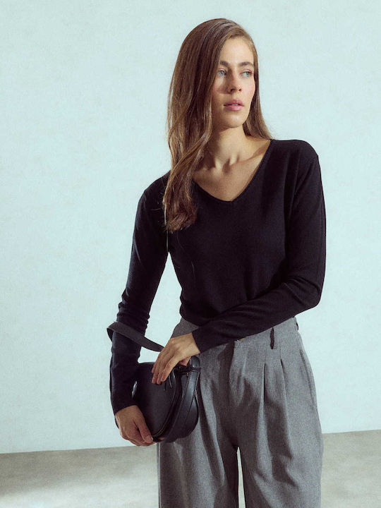 Celestino Damen Pullover V-Ausschnitt Schwarz