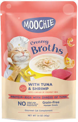 Moochie Moochie Nasses Katzenfutter mit Thunfisch, Shrimps, Milch und Kokosnuss 40g