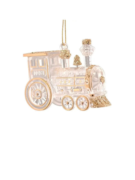 Hanging Glass Silver Train Ornament 8cm with Glitter
