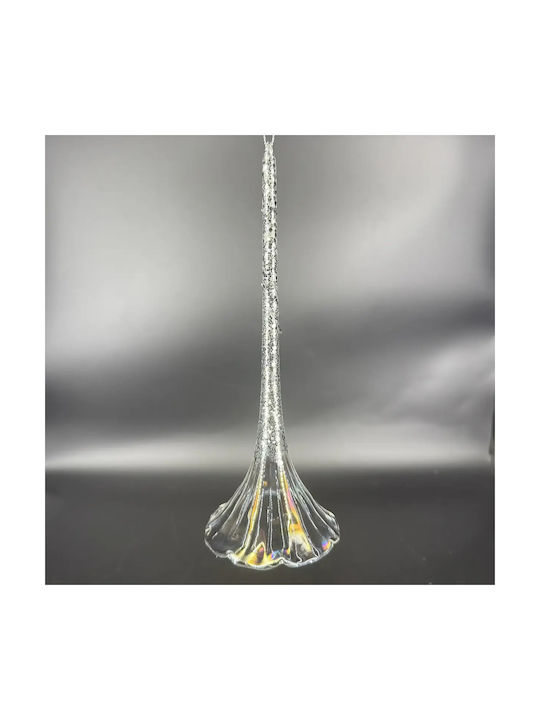 Hanging Glass Silver Flower Ornament With Glitter